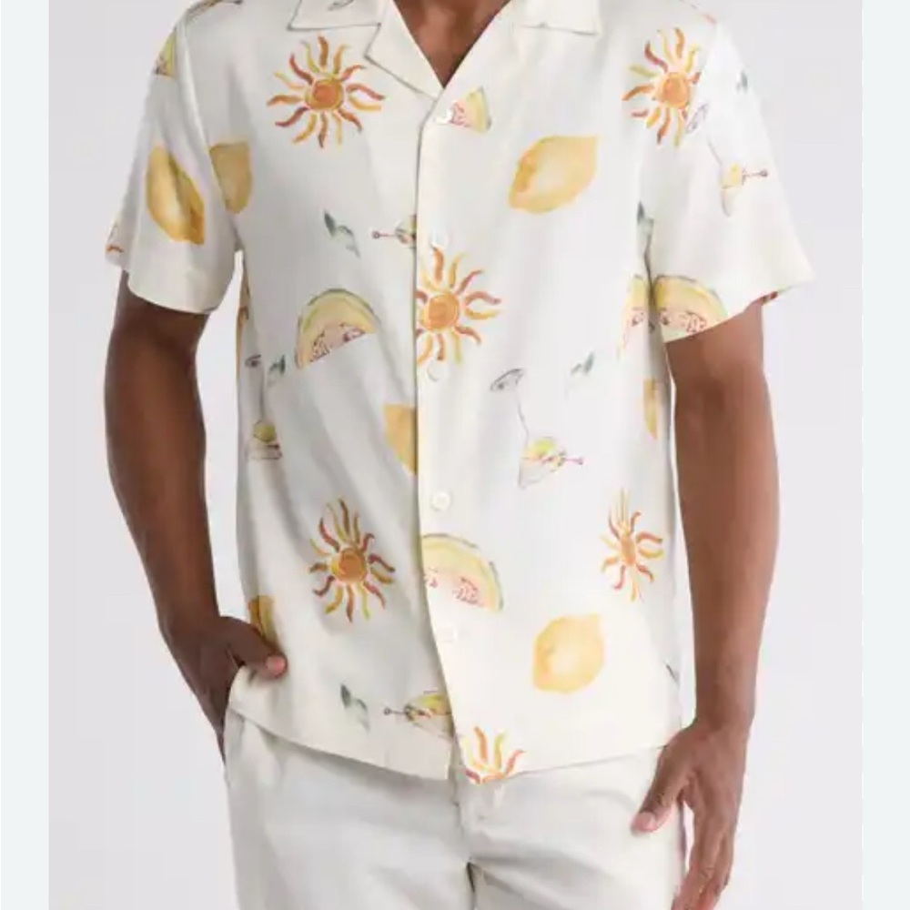 Men's Casual Cream Martini Short Sleeve Button Up Shirt